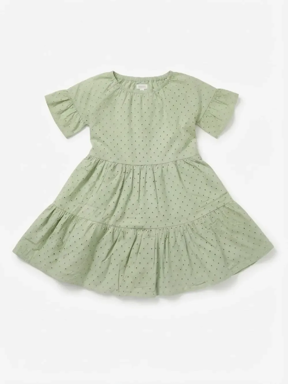 Gymboree Green Eyelet Tiered Dress Girls Size L 10-12 Cotton Summer Chic casual